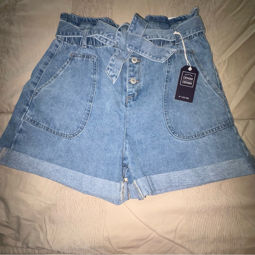 Premium Denim High-Waisted Paperbag Shorts (NWT)
